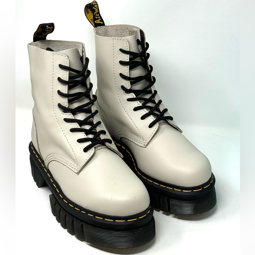 Dr. Martens Audrick Nappa Leather Platforms Boots - Cobblestone Gray Nappa Lux 7